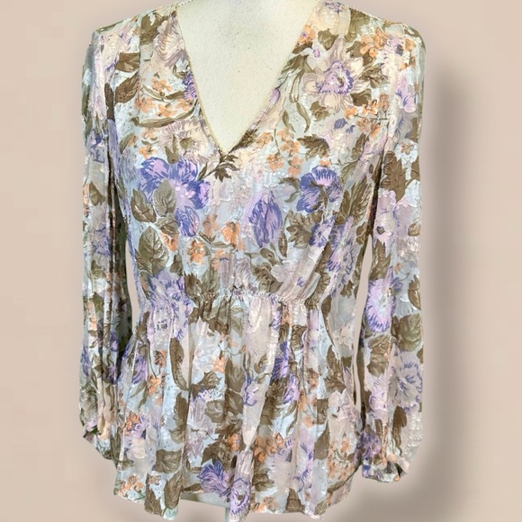 Rebecca Taylor ‘Penelope’ Purple Floral Print Top with Gathered Waist Size 4 - Picture 16 of 16